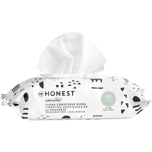 The Honest Company Clean Conscious Wipes | 99% Water, Compostable, Plant-Based, Baby Wipes | Hypoallergenic, EWG Verified | Pattern Play, 60 Count