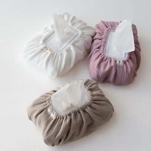 Baby Wipes Cover – Universal Size, One Size Fits All Wipes Packages | Muslin Cotton Tissue Cover for Nursery, Diaper Bag & Changing Table, Station | Gingham & Neutral Patterns (3-Neutral)