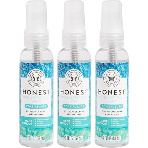 The Honest Company Plant-Based Hand Sanitizer Spray | Kills 99.9% of Germs | Hypoallergenic, Quick-drying + Moisturizing | Coastal Surf, 2 fl oz each (pack of 3)