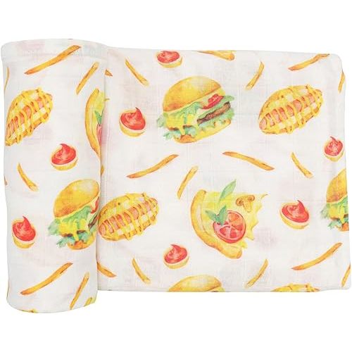 immispace - Ultra Soft Swaddle Blanket | Muslin Blankets for Girls & Boys | Newborns & Infants Gifts | 30% Organic Cotton + 70% Rayon | Large 47" x 47" | Machine Washable (Fast Food)