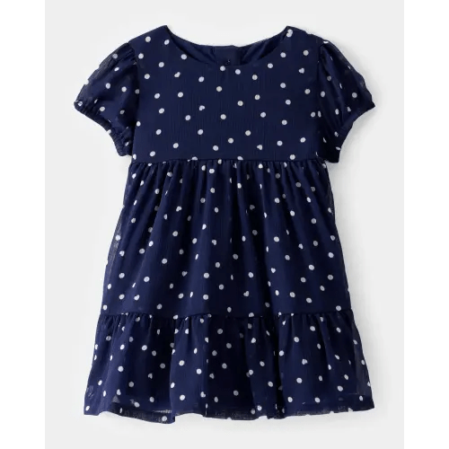 Baby Polka Dot Chiffon Crinkle Short-Sleeve Dress - Navy - OshKosh B'gosh | Carter's