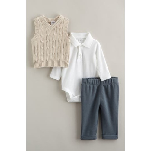 Dressed Up Cable Stitch Vest, Bodysuit & Pants Set, 6M