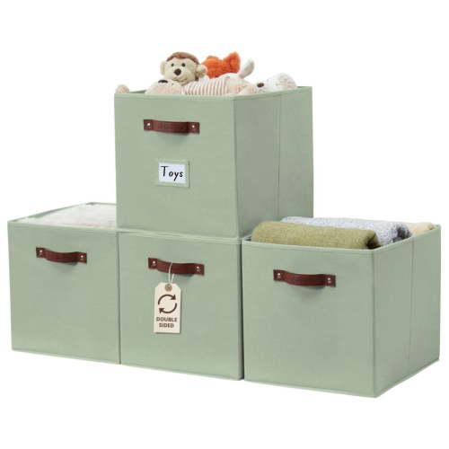 DECOMOMO Fabric Storage Cube Bin Set of 4 Green, Compatible with Ikea & BHG Shelving