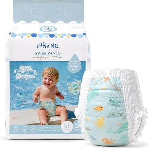 Little Me Swim Pants Disposable Swim Diapers for Babies & Toddlers, Designed for Water Use, Soft & Flexible Stretch Fit, Leak Guard Protection, Cute Sea Creatures Print, 20 Count (Size 3, 20, Count)