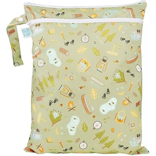 Bumkins Waterproof Wet Dry Bag for Baby, Travel, Swim Suit, Cloth Diapers, Pump Parts, Pool, Beach, Gym Clothes, Toiletry, Hook to Stroller, Daycare, Zip Reusable Wetdry Packing Pouch, Camp Gear Green