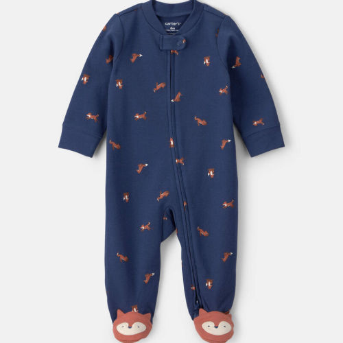 Baby Boy Fox 100% Cotton 2-Way Zip Sleeper - Navy Blue | Carter’s Oshkosh Canada
