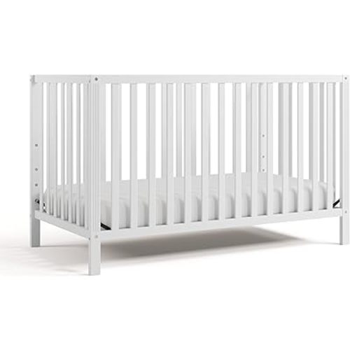 Storkcraft Morningside 5-in-1 Convertible Crib – GREENGUARD Gold Certified, Fits Standard Crib Mattress, Converts to Toddler Bed, Daybed and Full Bed, 4 Adjustable Mattress Heights (White)