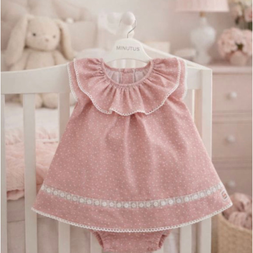 Aura Baby Pink Cotton Dress with Bloomers