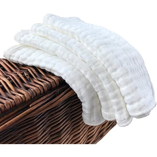 Synrroe Burp Cloths Large, Muslin Burp Cloths for Baby, Extra Absorbent and Soft, 6 Layers 20 by 10 Inches 100% Cotton (White Large 4 Pack)