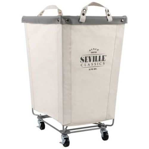 Seville Classics Natural White Commercial Rolling Canvas Laundry Room Hamper, 22"D x 16" W x 27" H
