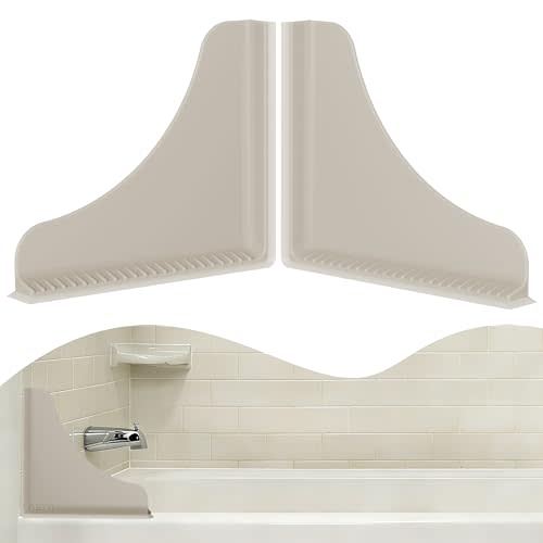 Roslim Silicone Shower Splash Guard 2 Pack with Suction Cups, No Adhesive Corner Water Barrier for Tub & Walk-in Shower, Reusable Leak-Resistant Splash Catcher for Smooth Surfaces, Taupe