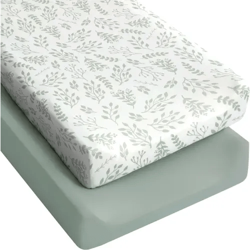 Yoofoss 2-Pack Diaper Changing Pad Cover for Boys Girls 32x16 (Green+Leaf)