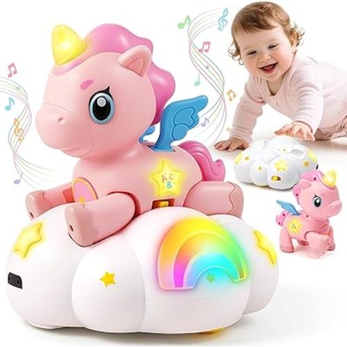 Jyusmile Musical Crawling Baby Toy 6-12 Months+, Sensory Learning Development Toy for Tummy Time, Christmas Birthday Gifts for 1 Year Old Girl
