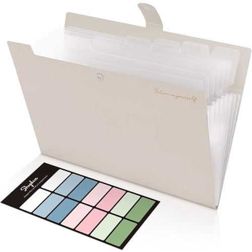 Expanding File Organizer with 8 Pockets, Accordion File Folders with Labels, Portable Document Paper Bill Receipt Organizer, Home College School Office Supplies, Letter Size,Milk Tea Brow