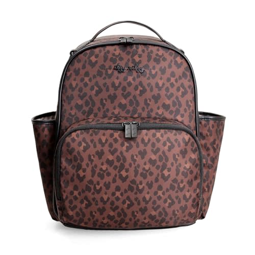 Itzy Ritzy Mini Diaper Bag Backpack – Chic, Compact Mini Plus Backpack with Changing Pad, 10 Pockets (6 Internal, 4 External), Grab-Top Handle & Rubber Feet – Leopard (Woven)
