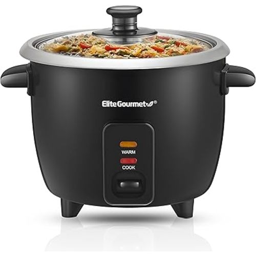 Elite Gourmet ERC003B Electric Rice Cooker with Automatic Keep Warm Makes Soups, Stews, Grains, Hot Cereals, 6 Cups Cooked (3 Cups Uncooked), Black