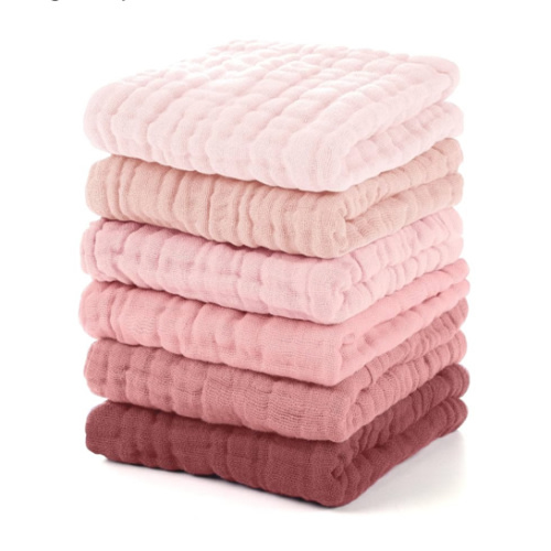 Muslin Baby Washcloths 6 Pack, 100% Cotton Wash Cloths for Babies, Large 12''X12'' Burp Cloths Absorbent and Soft for Newborn Infants Kids Boys Girls - Gradient Pink