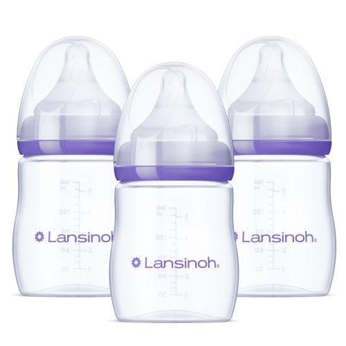 Lansinoh Anti-Colic Baby Bottles for Breastfeeding Babies, 3  ct, 5 fl oz, Slow Flow Nipples, Size S
