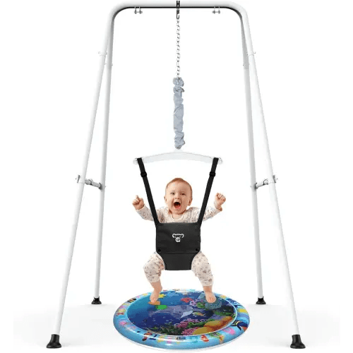 G TALECO GEAR Baby Jumper with Stand,Baby Bouncer,Easy Set-Up,Baby Exerciser for Active Babies,Suitable for Indoor and Outdoor, Water Mat Include (Black)