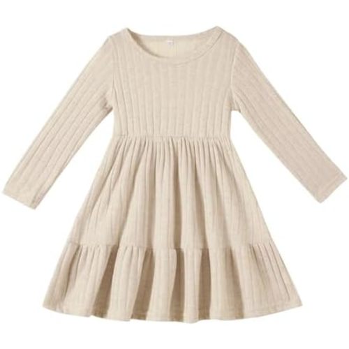 Toddler Baby Girl Long Sleeve Dress Girls Knit Sweater Dresses Tiered Kids Swing Holiday Clothes Fall Winter