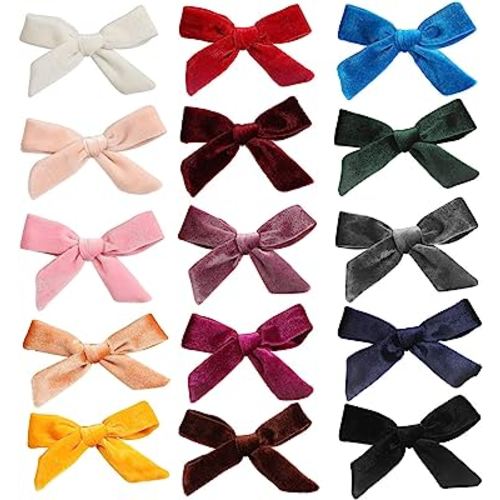 inSowni 15 Pack Velvet Bow Alligator Hair Clips Barrettes Accessories for Baby Girls Toddlers Teens Kids One Size