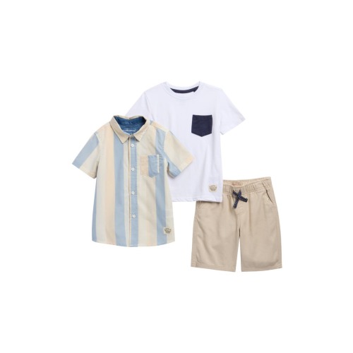 Kids' Stripe Short Sleeve Button-Up Shirt, T-Shirt & Shorts Set (Men) | Nordstromrack