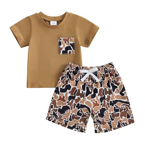 Kaipiclos Baby Boys Clothes Toddler Summer Outfits Short Sleeve Duck Print Pocket T-Shirt Tops and Shorts Farm Baby Clothes