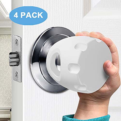 4 Pack Clear Door Knob Safety Covers, Universal Door Handle Protector Lock Covers, Easy Grip Childproof Style Door Knob Guards for Home Bathroom Kitchen Garage