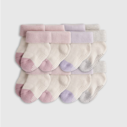 Organic Cotton Gripper Fold Over Socks 8-Pack - Baby in Pink/Blue Multi