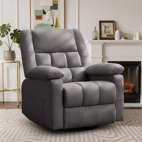 YSICK Massage Swivel Rocker Recliner Chair Linen Fabric for Living Room,Dark Grey