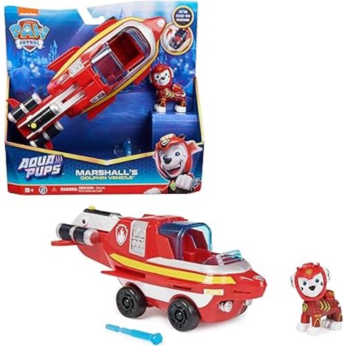 Paw Patrol Aqua Pups Marshall Transforming Dolphin Vehicle with Collectible Action Figure, Kids Toys for Ages 3 and up