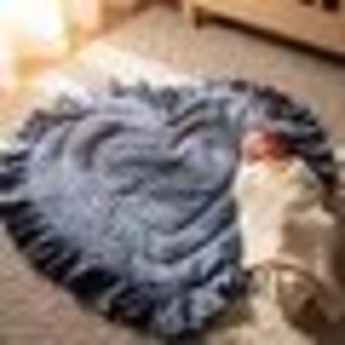 Heart Shaped Baby Play Mat, Vintage Blue Floral Ruffle, Padded Cotton