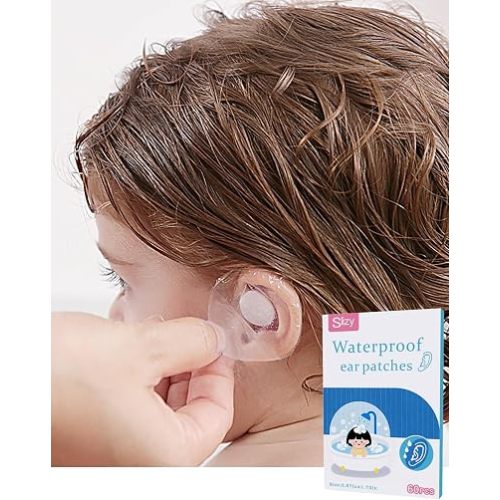 Slizy 60 Pieces of Children's Waterproof Ear Stickers,Disposable Baby Shower Ear Protection,Newborn earplugs,Silicone Gel Ear Muffs,Does not Leave Glue,not Easy to Allergies,for Swimming,Bathing