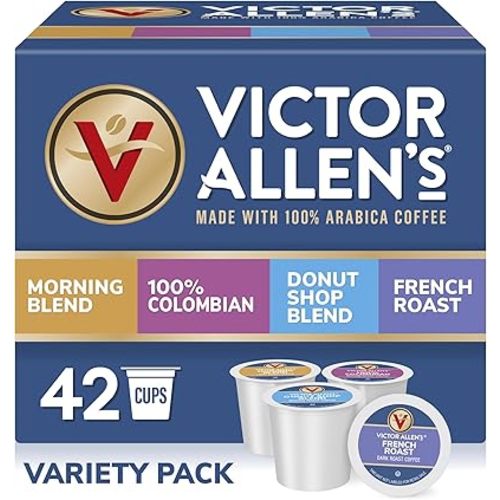 Victor Allen's Coffee Variety Pack (Morning Blend, 100% Colombian, Donut Shop Blend, French Roast), 42 Count, Single Serve Coffee Pods for Keurig K-Cup Brewers