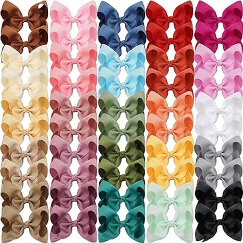 CÉLLOT 50 Pieces 4.5 Inch Hair Bows for Girls Clips Grosgrain Ribbon Boutique Hair Bow Alligator Clips For Girls Teens Toddlers Kids in Pairs