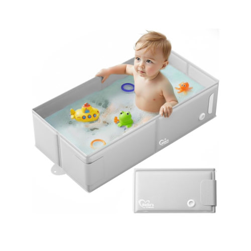Bella’s Friends Baby Collapsible Bathtub, Travel Bath Tub for Baby, Foldable and Portable, Easy Storage, Reinforced Structure, Lightweight, Travel Essentials for 6M-3Y Infant Toddler, Gray