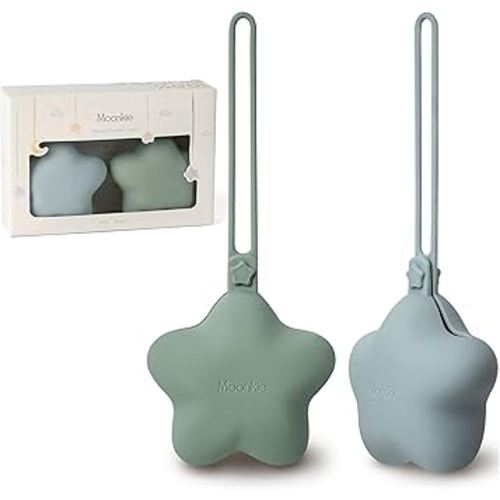 Moonkie Silicone Pacifier Holder Case, Cute Portable Pacifier Storage Case, 2 Pack