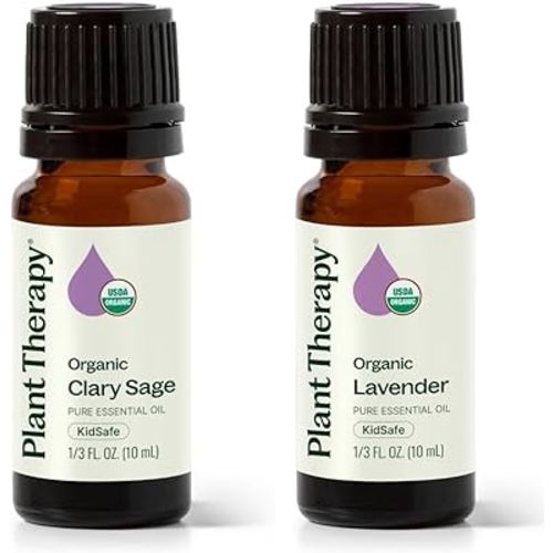 Plant Therapy Organic Lavender & Clary Sage Essential Oils for Diffusion 10 mL (1/3 oz) Each, 100% Pure, Undiluted, Natural Aromatherapy for Skin, Hair & Nails