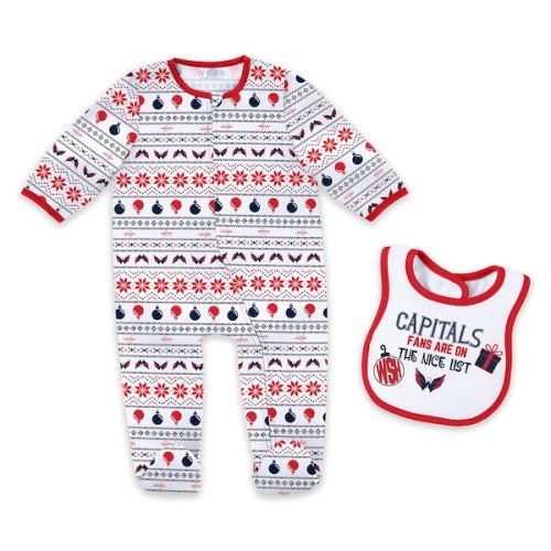 Newborn  Washington Capitals WEAR by Erin Andrews Allover Print Full-Zip Sleeper & Bib Christmas Set