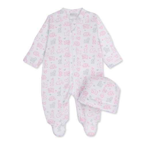 Baby Elephant Hearts Zip Footie & Hat Set