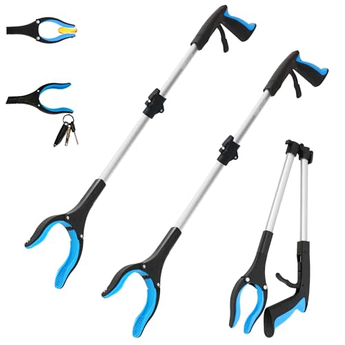 2 Pack 32 inch GrabRunner Reacher Grabber Tool with Strong Magnetic and Swivel Head (New Blue)
