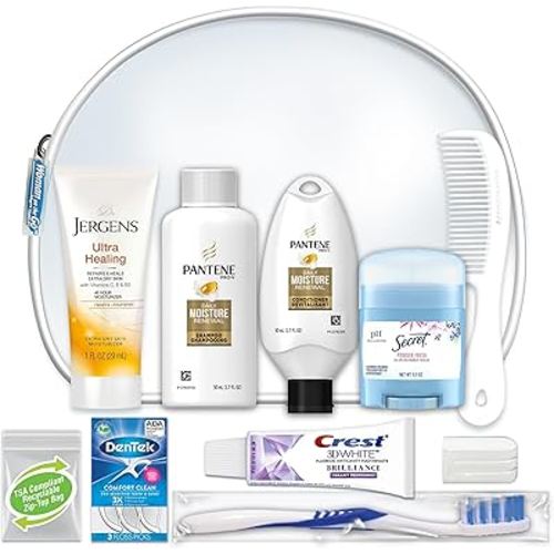 Convenience Kits International Women's Deluxe 10 Piece Kit with Travel Size TSA Compliant Essentials Featuring: Pantene Hair Products in Reusable Toiletry Zippered Bag