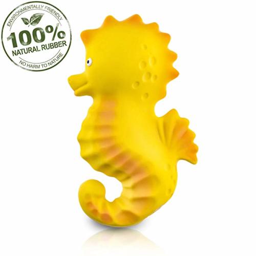 Pure Natural Rubber Baby Bath Toy - Nalu The Seahorse - Without Holes, BPA, PVC, Phthalates Free, All Natural, Textured for Sensory Play, Sealed Bath Rubber Toy, Hole Free Bathtub Toy for Babies