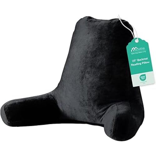 Sasttie 25-inch Reading Pillows for Sitting in Bed Adult, Jumbo Velvet Back Pillow Bed Sitting Up, XL High Back-Rest Support Cushion for Sit Up on Couch & Floor, Oeko-Tex Certified, Black