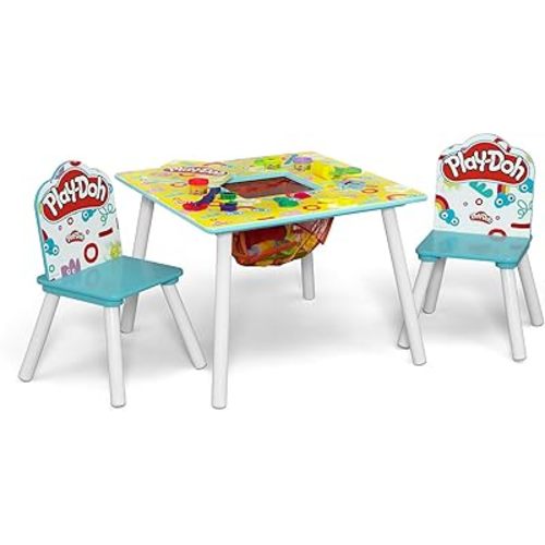 Delta Children- Play Doh Table and 2 Chair Set – Includes 10-Pack of Assorted 1oz Play Doh Cans and 51 Accessories