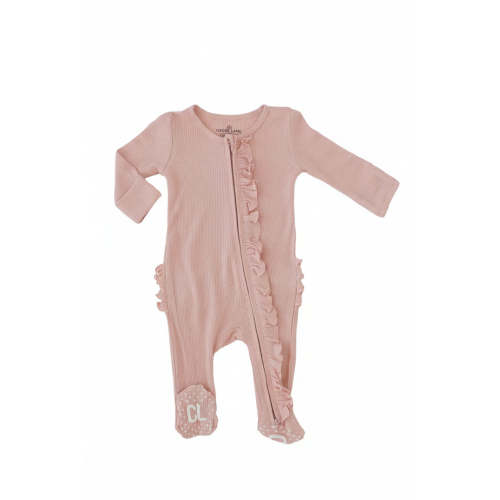 Lovely Pink Bamboo Waffle Ruffle Zipper Footie