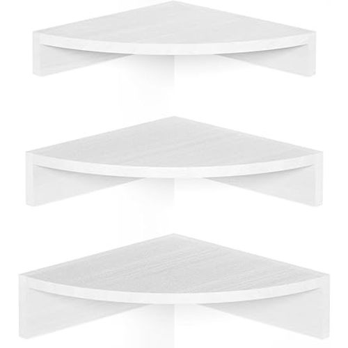 Alsonerbay White Corner Shelf Wall Mount, Set of 3 Floating Shelves for Storage and Display, Rustic Wood Shelves for Bedroom, Living Room, Bathroom, Entryway, Garage
