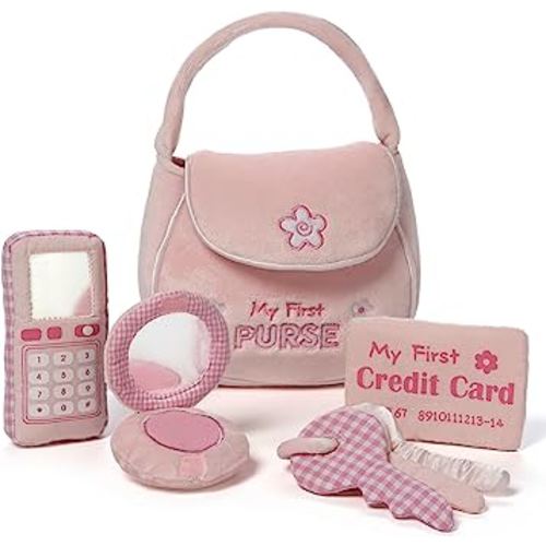 Baby GUND Play Soft Collection, My First Purse 5-Piece Plush Playset with Rattle, Mirror and Crinkle Plush Toys, Sensory Toy for Babies and Newborns, 8”
