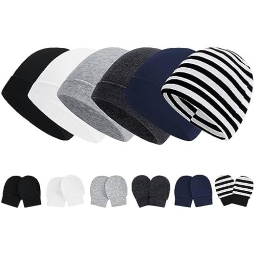 Zando Baby Hats Newborn Hospital Hat Infant Beanie Cap for Premie Baby Boys Grils Hats and Scratch Mitten Set 0-3 Months
