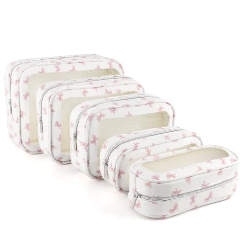 YOPCDJ 5PCS Diaper Bag Organizer Pouch Set, TSA Approved Toiletry Bag, Clear Waterproof Makeup Bag Set, Purse Organizer Pouches,Travel Organizer Bags for Women and Kids